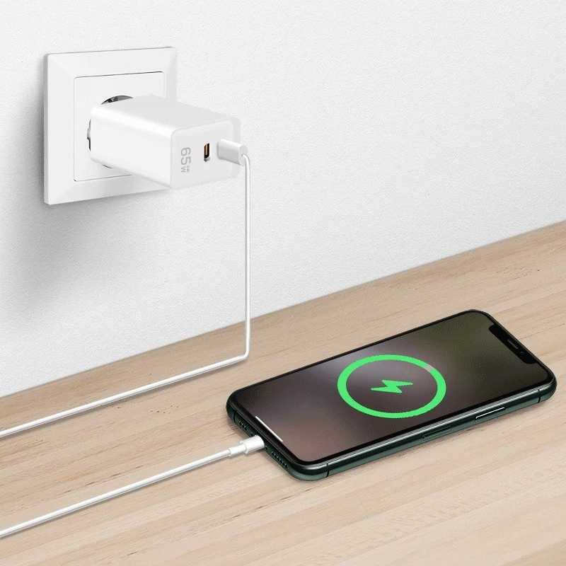 Διπλός αντάπτορας πρίζας USB 65W, 2xUSB-C, λευκό