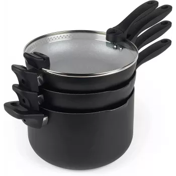 Σετ κατσαρολών Russell Hobbs RH01840EU7 – 4 τεμ. στοιβαζόμενα, μεταλλικό μαρμάρινο
