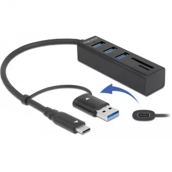 Hub USB 3.2 Gen 1 3 θυρών + Αναγνώστης καρτών SD και Micro SD με σύνδεση USB Type-C ή USB Type-A, USB hub