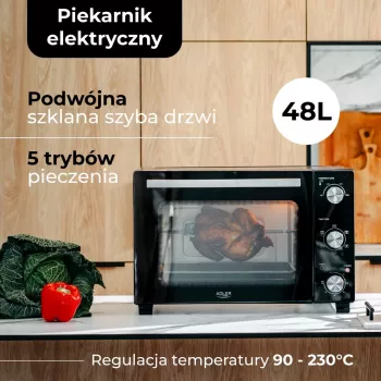 Ηλεκτρικός συμπαγής επιτραπέζιος φούρνος Adler AD 6026 – χωρητικότητα 48 l, 1800 W, ελεύθερος, μηχανικός χρονοδιακόπτης