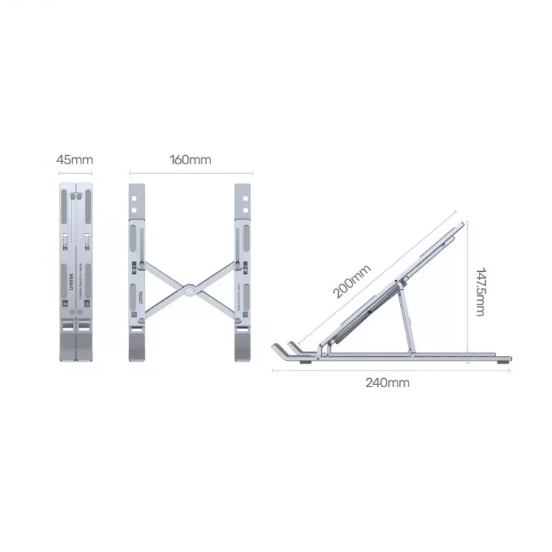 Unitek OT155SL πτυσσόμενη βάση laptop, αλουμίνιο, ασημί
