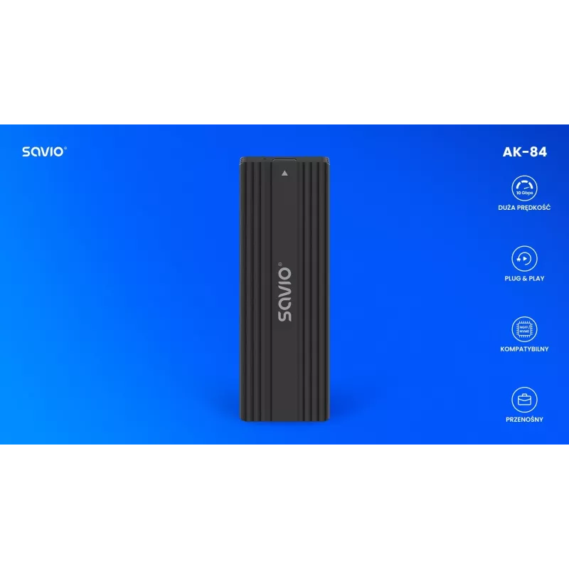Θήκη SSD SAVIO AK-84 Μαύρο για δίσκους M.2, USB 10 Gbit/s (Type-A / Type-C), Αλουμίνιο + ABS