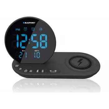 Ραδιόφωνο-ξυπνητήρι FM PLL/ALARM/USB/CR85BK CHARGE/ασύρματη φόρτιση/εσωτερικού χώρου/εξωτερική θερμοκρασία/μαύρο