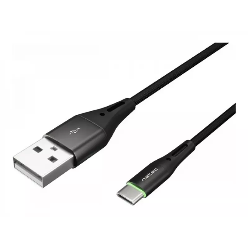 Καλώδιο NATEC USB-C/A 2.0 1m πράσινο LED μαύρο νάιλον