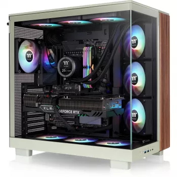 View 380 XL WS ARGB, κουτί Tower ανοιχτό πράσινο/ξύλο, tempered glass x 2, υφή ξύλου