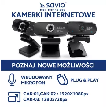 Κάμερα internet Savio Webcam USB Full HD με ενσωματωμένο μικρόφωνο