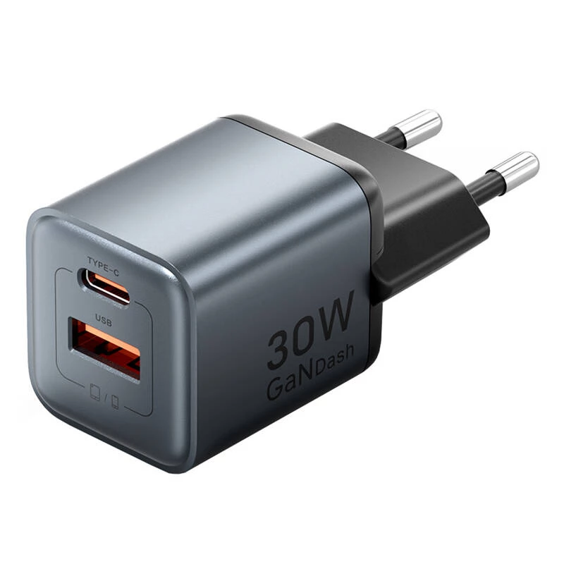 Vention FEWH0-EU φορτιστής GaN 30W — 1× USB-C, 1× USB-A, 30 W, μαύρος
