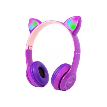 Ασύρματο ακουστικό Bluetooth 5.0 LED για παιδιά μωβ αυτιά