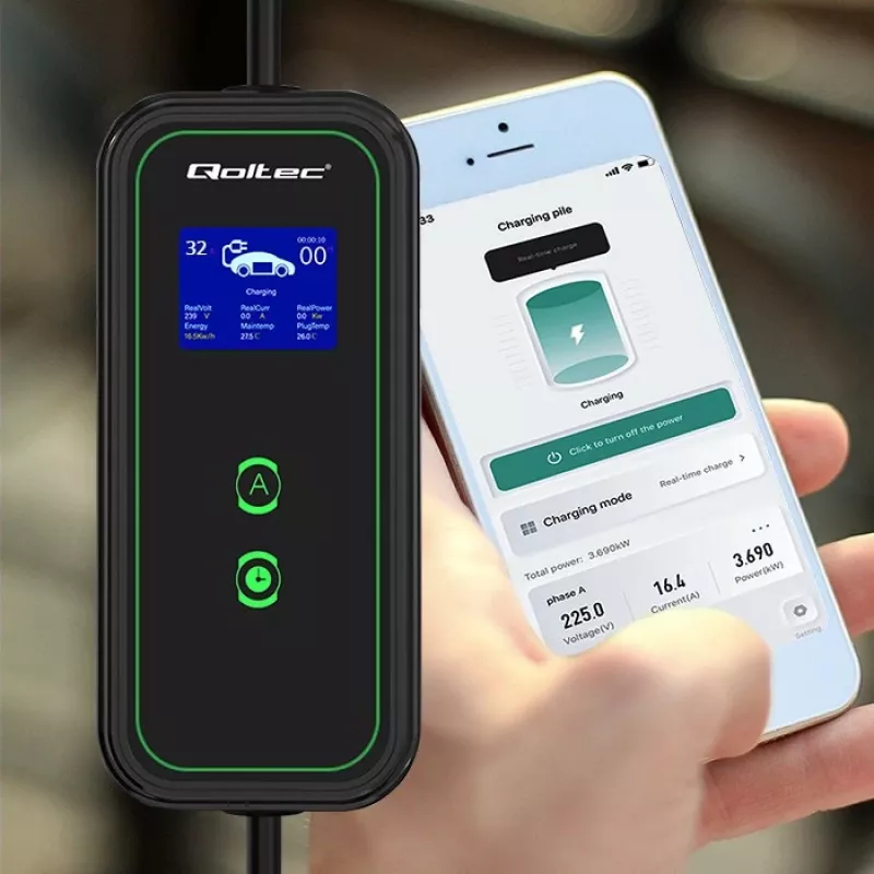 Qoltec Mobile EV Car Charger Adjustable 2in1 Type2 | 7kW | 230V | CEE 3 PIN | Wi-fi| LCD | φορητός | Wallbox | 5m