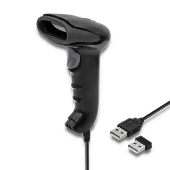 Φορητός σαρωτής barcode QOLTEC 50868 — σαρωτής λέιζερ 1D/2D, USB ενσύρματος & ασύρματος, απόσταση εργασίας 600 mm, μαύρο