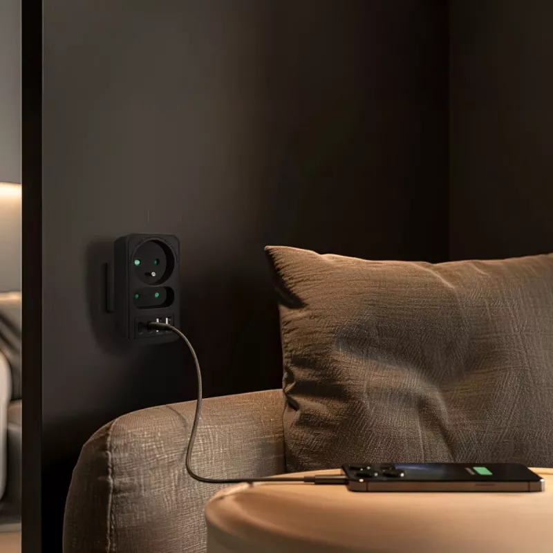 Πολύπριζο MACLEAN MCE249 F/B – 2 πρίζες AC (16A + 6A) με 2×USB-A και 2×USB-C PD 20W, βύσμα EU, μαύρο