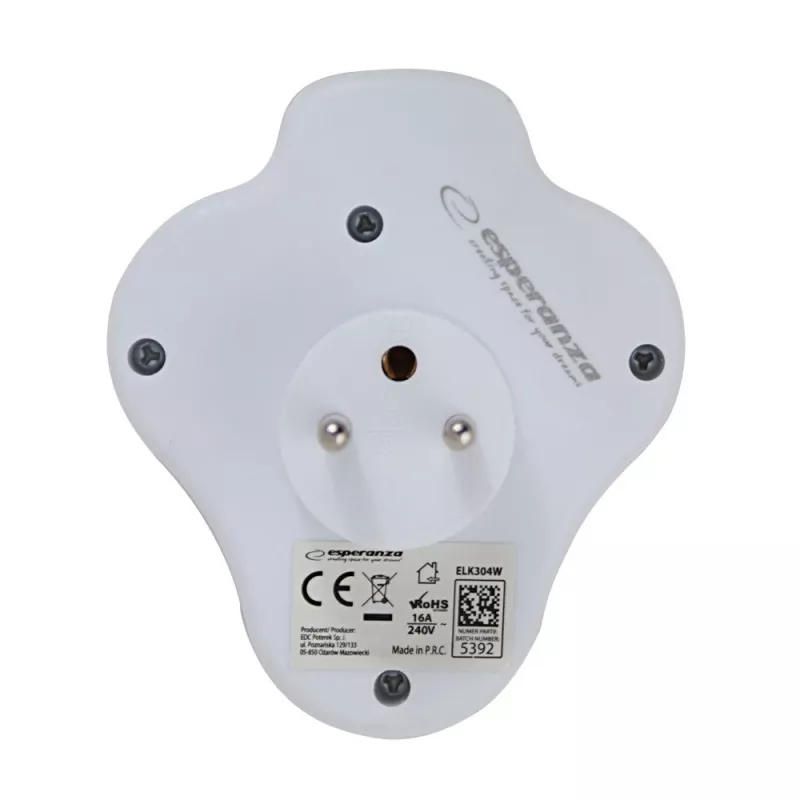 Esperanza ELK304W ηλεκτρικός διανομέας, 3 πρίζες με διακόπτη, λευκός