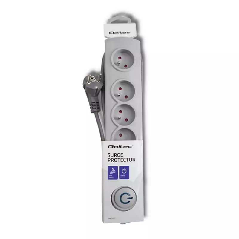 Προστασία Υπέρτασης Qoltec 50272 Γκρι 5 πρίζες AC 230V 3m