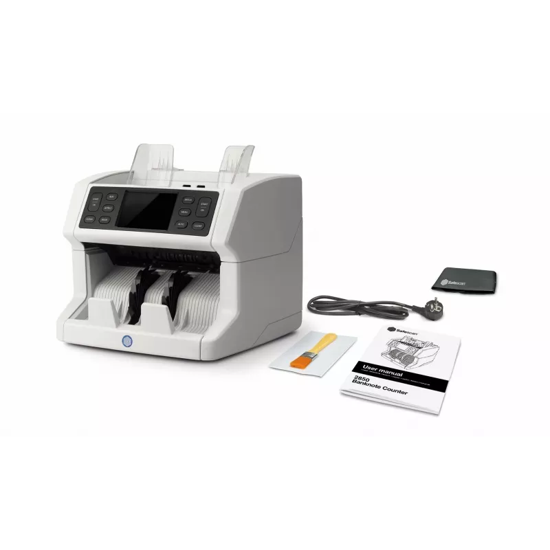 Safescan 2850 μετρητής χαρτονομισμάτων με ανίχνευση πλαστών (UV, μαγνητικό, μέγεθος), 1500 χαρτονομίσματα/λεπτό, οθόνη αφής, λευκό