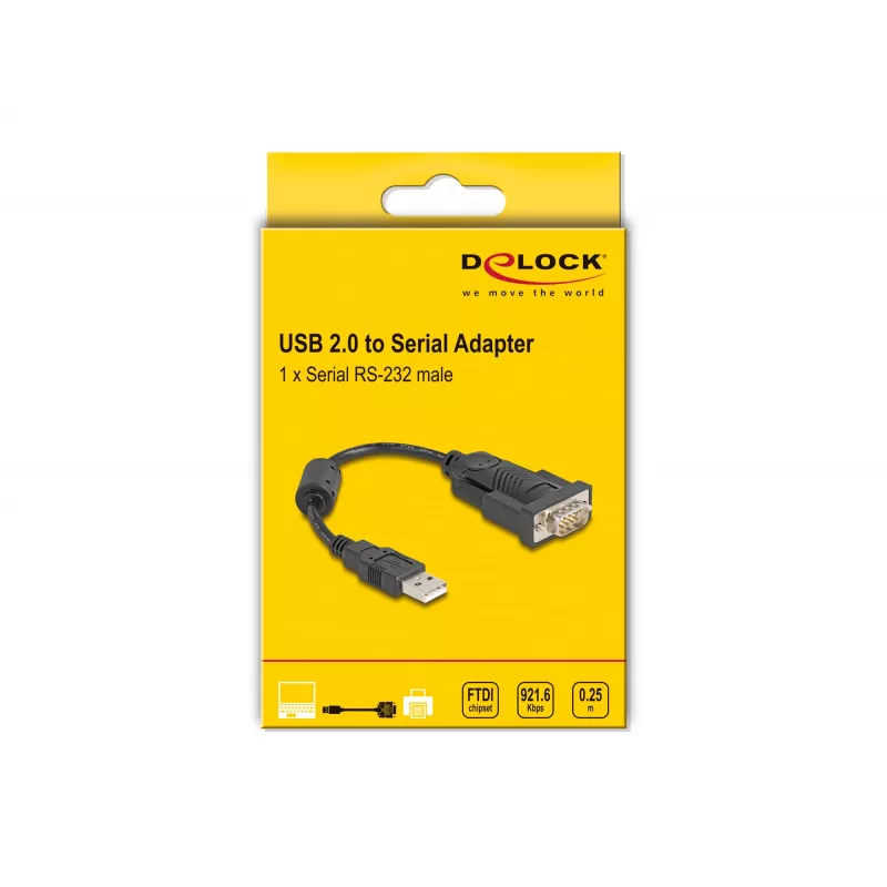 DeLOCK 61549 σειριακό καλώδιο μαύρο 0,25 m USB Type-A RS-232