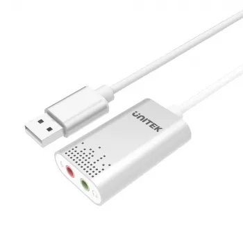 Unitek Y-247A στερεοφωνική κάρτα ήχου USB, USB 2.0 τύπου A σε 2x minijack 3,5 mm, αλουμίνιο, 47 x 28 mm, ασημί