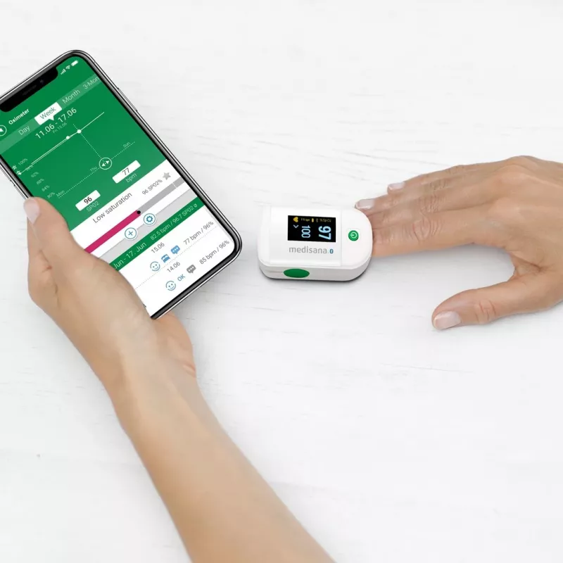 Medisana PM 100 Connect παλμικό οξύμετρο, γκρι/λευκό