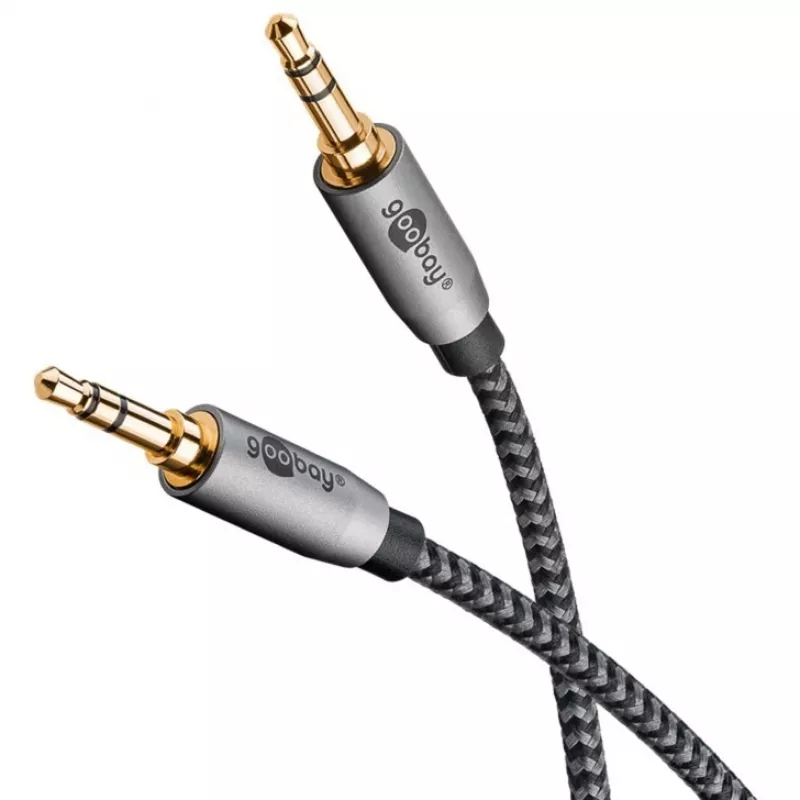 Plus Καλώδιο σύνδεσης ήχου AUX 3,5 mm Stereo (Μαύρο/Ασημί, 2 μέτρα)
