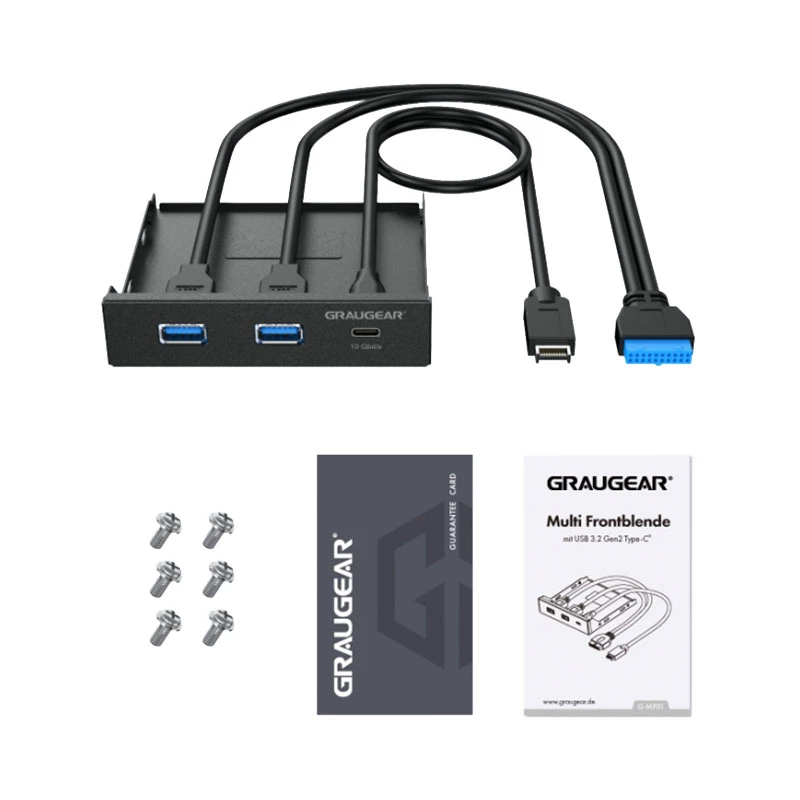 Graugear G-MP01 πολλαπλό μπροστινό πάνελ με USB hub 3 θυρών, 1x USB-C 3.2 Gen2 + 2x USB-A 3.0, μαύρο