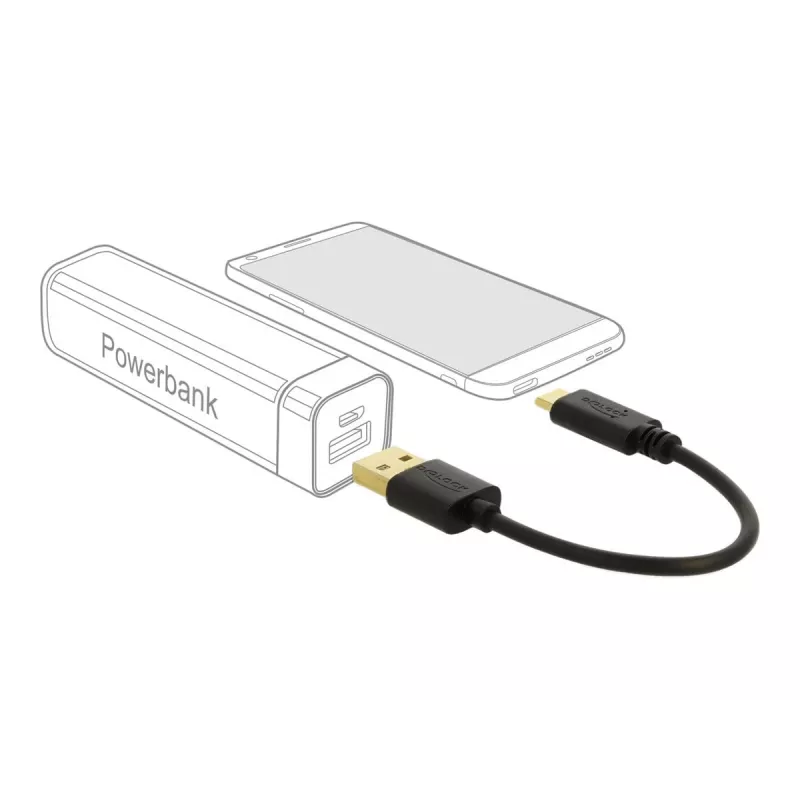 Καλώδιο φόρτισης USB DeLOCK Type-A σε USB Type-C 15 cm Μαύρο