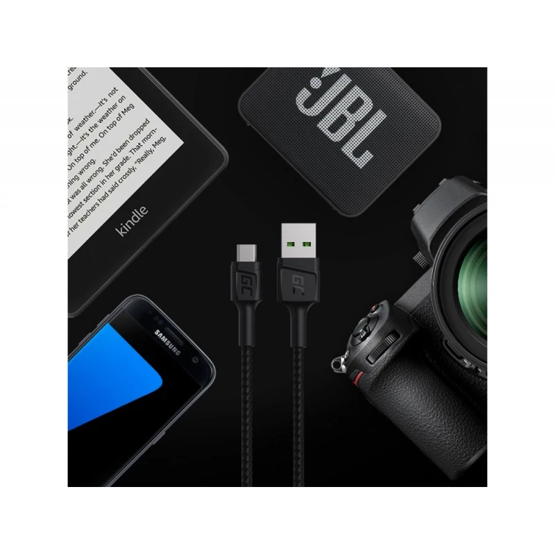 Καλώδιο USB 2.0 Green Cell KABGC20 — USB A σε Micro-USB B, 1,2 m, μαύρο