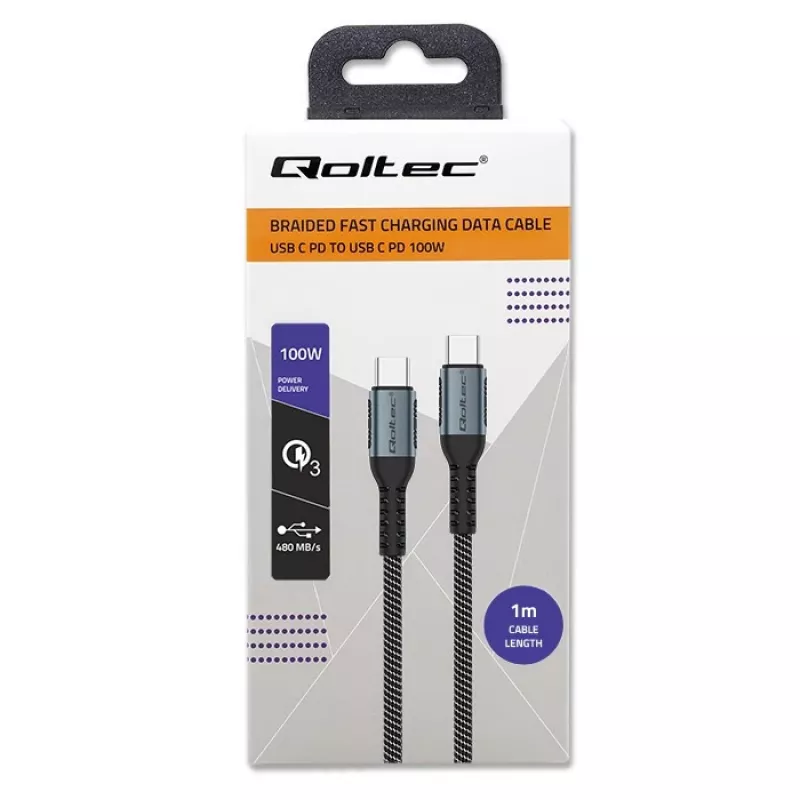 Καλώδιο Qoltec USB 2.0 Type-C σε USB 2.0 Type-C 100W QC 3.0 PD 1m Μαύρο
