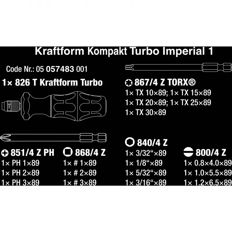Wera Kompakt Turbo Imperial 1 Σετ μυτών, 15 τεμ., 05057483001