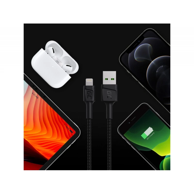 Καλώδιο Lightning Green Cell KABGC18 — 2 m, Lightning σε USB-A, μαύρο
