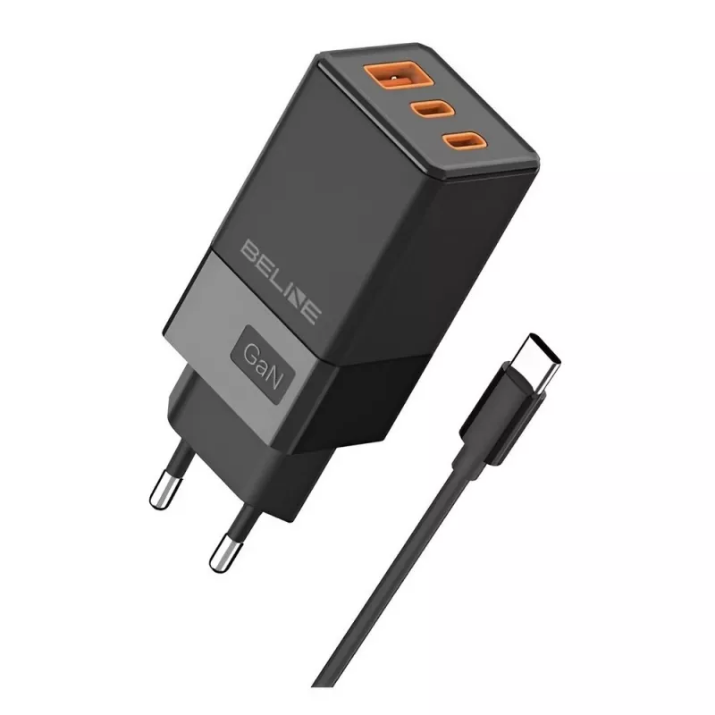 Τροφοδοτικό Beline 2x USB-C 1x USB 65W καλώδιο USB-C Μαύρο/Μαύρο PD 3.0