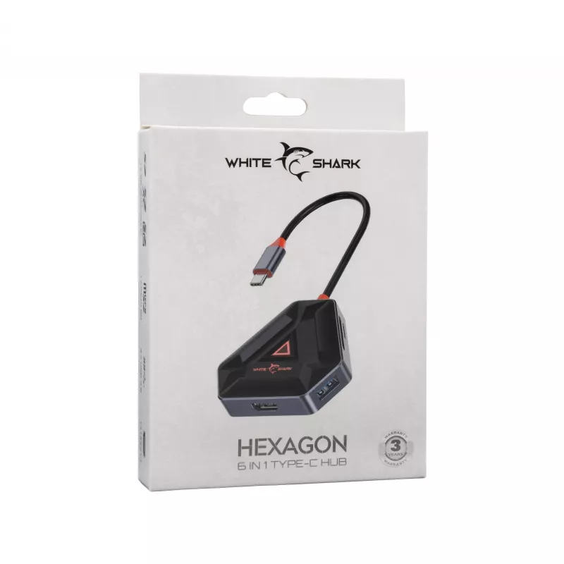 USB-C Hub SBOX HEXAGON 6 σε 1 με HDMI και Ethernet, Type-C λευκό