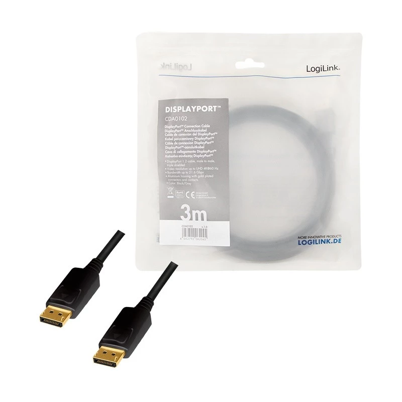 Καλώδιο DisplayPort LogiLink CDA0102 3 m Γκρι Μαύρο