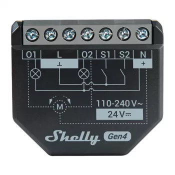 Shelly 2PM Gen4 ενεργοποιητής ρολών/περσίδων 2 κανάλια, AC 110–240V, 2,4 GHz Wi‑Fi, 1,4 W, 8000 KB Flash