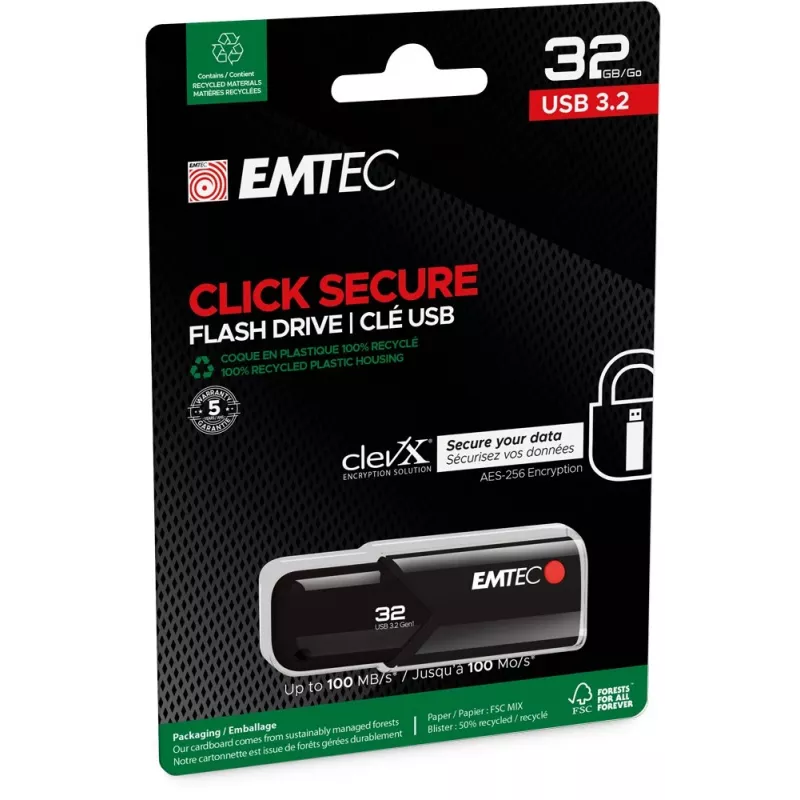Μονάδα USB flash EMTEC B120 Click Secure 32 GB USB Type-A 3.2 Gen 2 (3.1 Gen 2) μαύρο
