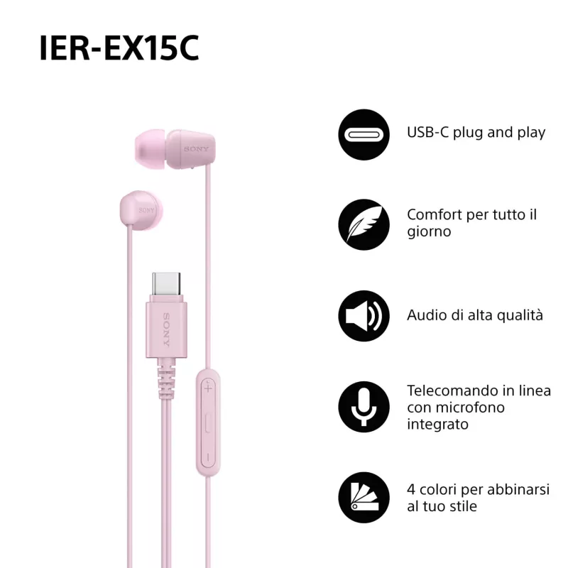 Sony IER-EX15C Headset Ενσύρματα In-Ear Κλήσεις/Μουσική USB Type-C ροζ