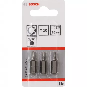 Bosch Μύτη κατσαβιδιού εξαιρετικά σκληρή, 3 τεμ., Torx, T10, Χάλυβας, T10, 25 mm