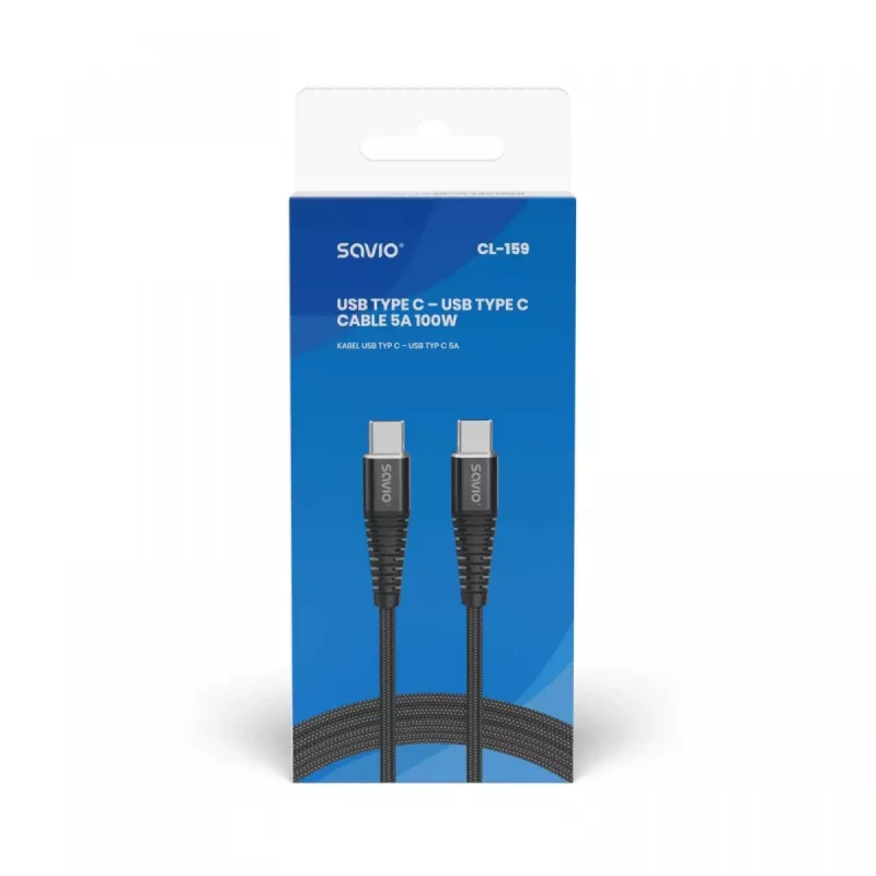 Καλώδιο USB-C σε USB-C SAVIO CL-159 1 m, USB 2.0 (480 Mbit/s), μαύρο, 2,1 A