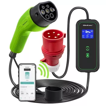 Qoltec Mobile EV Car Charger Adjustable 2in1 Type2 | 7kW | 230V | CEE 3 PIN | Wi-fi| LCD | φορητός | Wallbox | 5m
