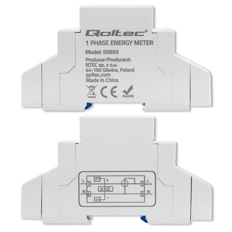 Μονοφασικός ηλεκτρονικός μετρητής QOLTEC 50993 230V 30A