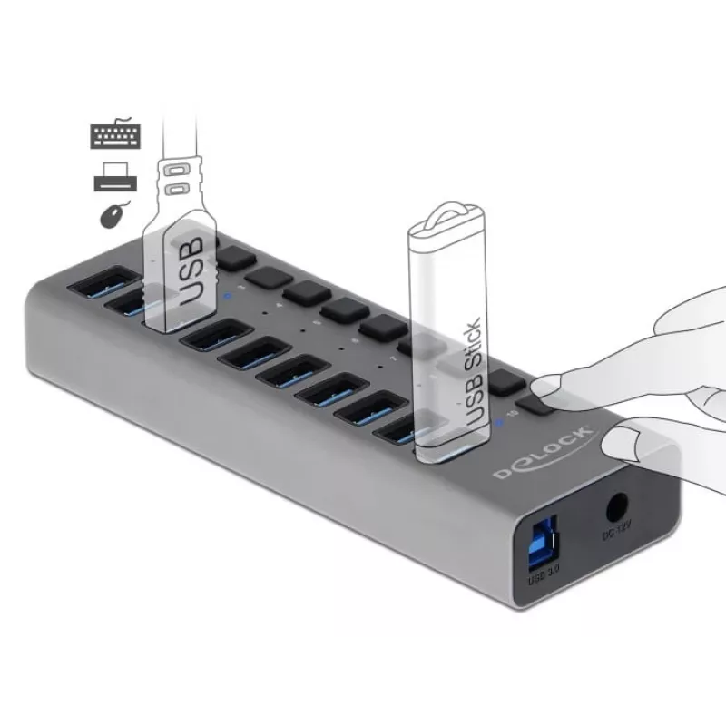 DeLOCK Εξωτερικός USB-Hub 5 Gbps με 10 θύρες + διακόπτη