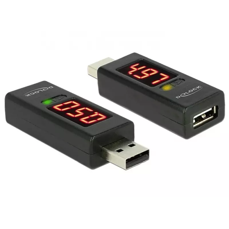DeLOCK 65569 USB 2.0 tester τάσης και ρεύματος προσαρμογέας, μαύρο