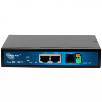ALLNET ALL-MC116SPV-VDSL2 μόντεμ γέφυρας VDSL2 με vectoring από σημείο σε σημείο, 2x θύρες PoE IEEE 802.3at, μη διαχειριζόμενο, μαύρο