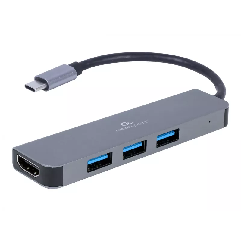 Θήκη σύνδεσης laptop USB-C GEMBIRD A-CM-COMBO2-01 — USB 3.2 Gen 1 Type-C, 3× USB-A, 1× HDMI, γκρι