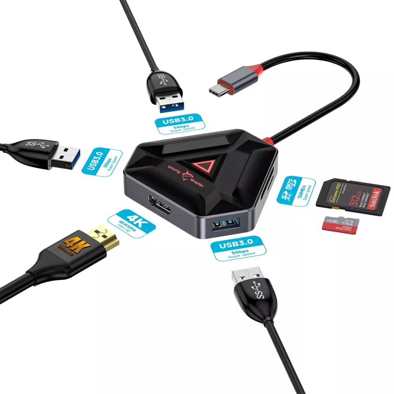 USB-C Hub SBOX HEXAGON 6 σε 1 με HDMI και Ethernet, Type-C λευκό