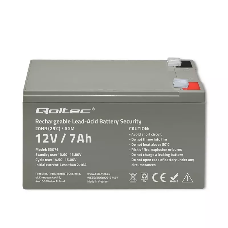 Qoltec 53076 μπαταρία AGM | 12V | 7Ah | ασφαλείας