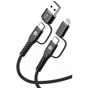 Celly Καλώδιο 4-IN-1 A+C σε C+LIGHT 2M BK