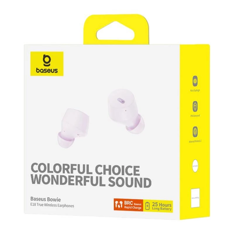 Headset Baseus Bowie E18 True Wireless Stereo (TWS) In-Ear Bluetooth USB Type-C Μωβ — Κλήσεις & Μουσική