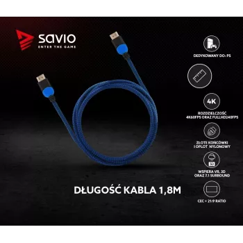 Καλώδιο HDMI Savio GCL-02 1,8 m HDMI Type-A (Standard) μαύρο, μπλε