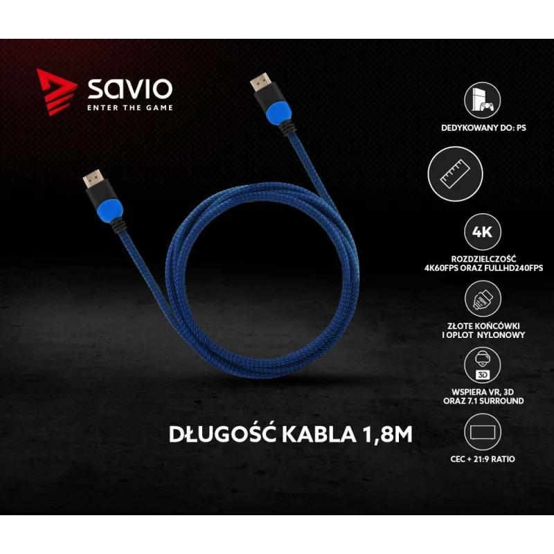 Καλώδιο HDMI Savio GCL-02 1,8 m HDMI Type-A (Standard) μαύρο, μπλε