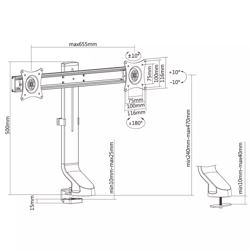 Βάση οθόνης MACLEAN MC-854 για δύο οθόνες 17–27 inch VESA 75x75 / 100x100, βάση γραφείου διπλού βραχίονα