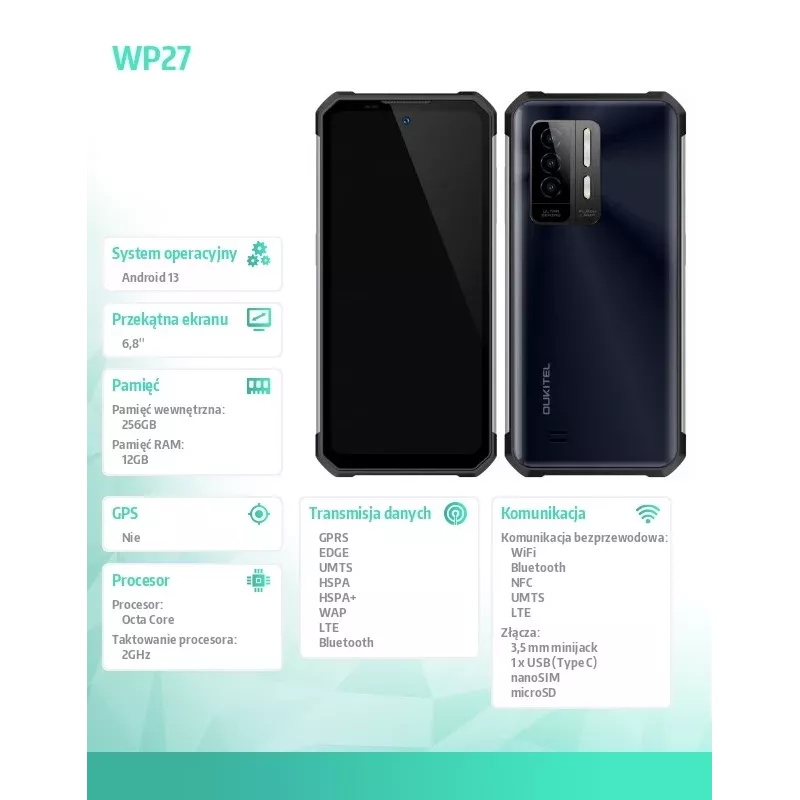 Smartphone Oukitel WP27 6,78 ίντσες 12 GB/256 GB μαύρο